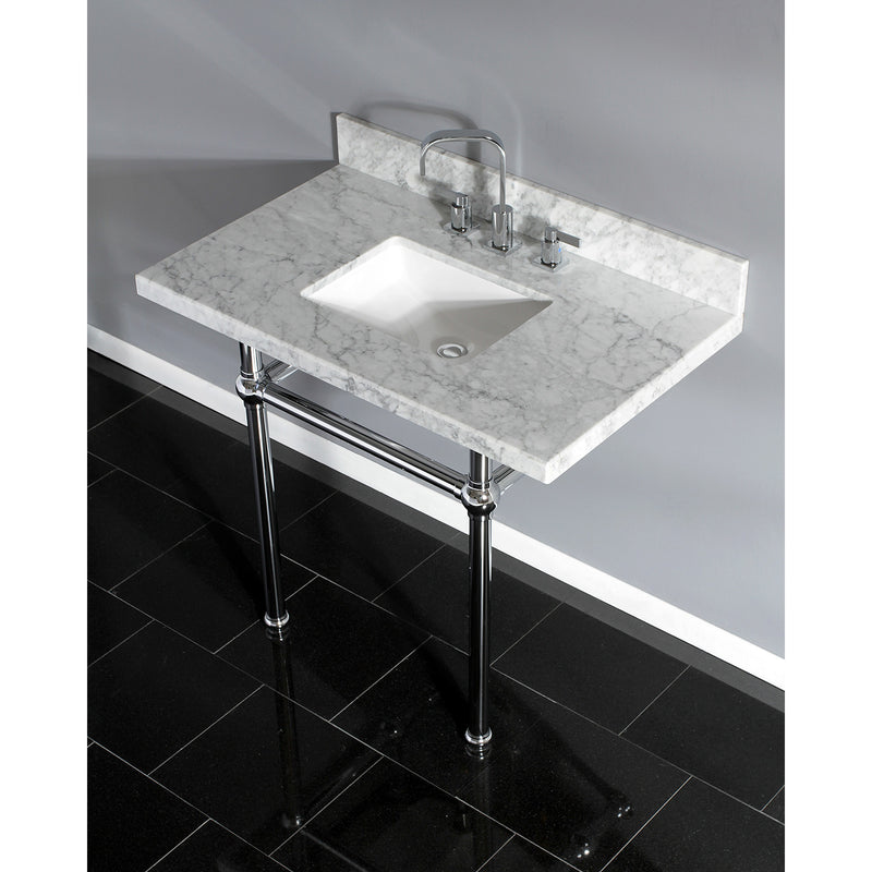 Templeton 36-Inch Carrara Marble Vanity Top with Brass Legs (8-Inch, 3-Hole)