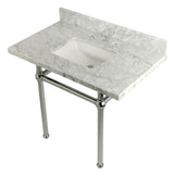 Templeton 36-Inch Carrara Marble Vanity Top with Brass Legs (8-Inch, 3-Hole)