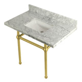 Templeton 36-Inch Carrara Marble Vanity Top with Brass Legs (8-Inch, 3-Hole)