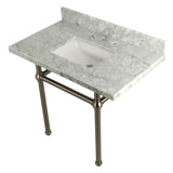 Templeton 36-Inch Carrara Marble Vanity Top with Brass Legs (8-Inch, 3-Hole)