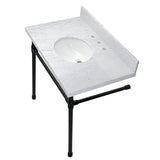 Dreyfuss 36-Inch Carrara Marble Vanity Top with Stainless Steel Legs (8-Inch, 3-Hole)