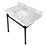 Dreyfuss 36-Inch Carrara Marble Vanity Top with Stainless Steel Legs (8-Inch, 3-Hole)