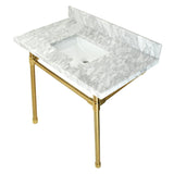 Dreyfuss 36-Inch Carrara Marble Vanity Top with Stainless Steel Legs (8-Inch, 3-Hole)
