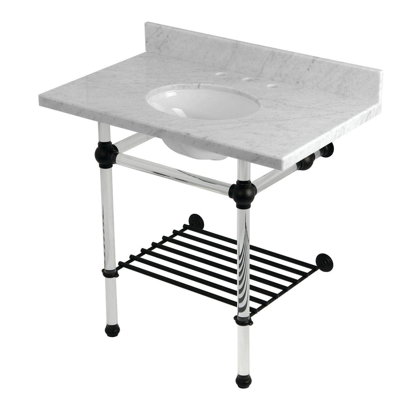 Templeton 36-Inch Carrara Marble Console Sink with Acrylic Legs and Shelf (8-Inch, 3-Hole)