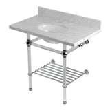 Templeton 36-Inch Carrara Marble Console Sink with Acrylic Legs and Shelf (8-Inch, 3-Hole)