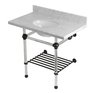 Templeton 36-Inch Carrara Marble Console Sink with Acrylic Legs and Shelf (8-Inch, 3-Hole)