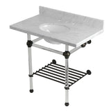 Templeton 36-Inch Carrara Marble Console Sink with Acrylic Legs and Shelf (8-Inch, 3-Hole)