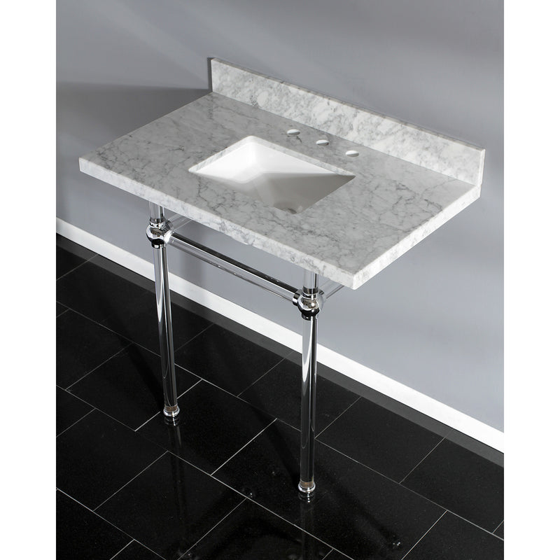 Templeton 36-Inch Carrara Marble Vanity Top with Acrylic Legs (8-Inch, 3-Hole)