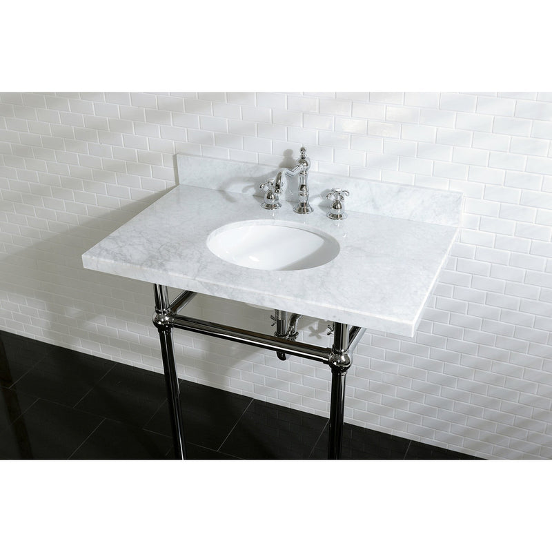 Templeton 36-Inch Carrara Marble Vanity Top with Brass Legs (8-Inch, 3-Hole)