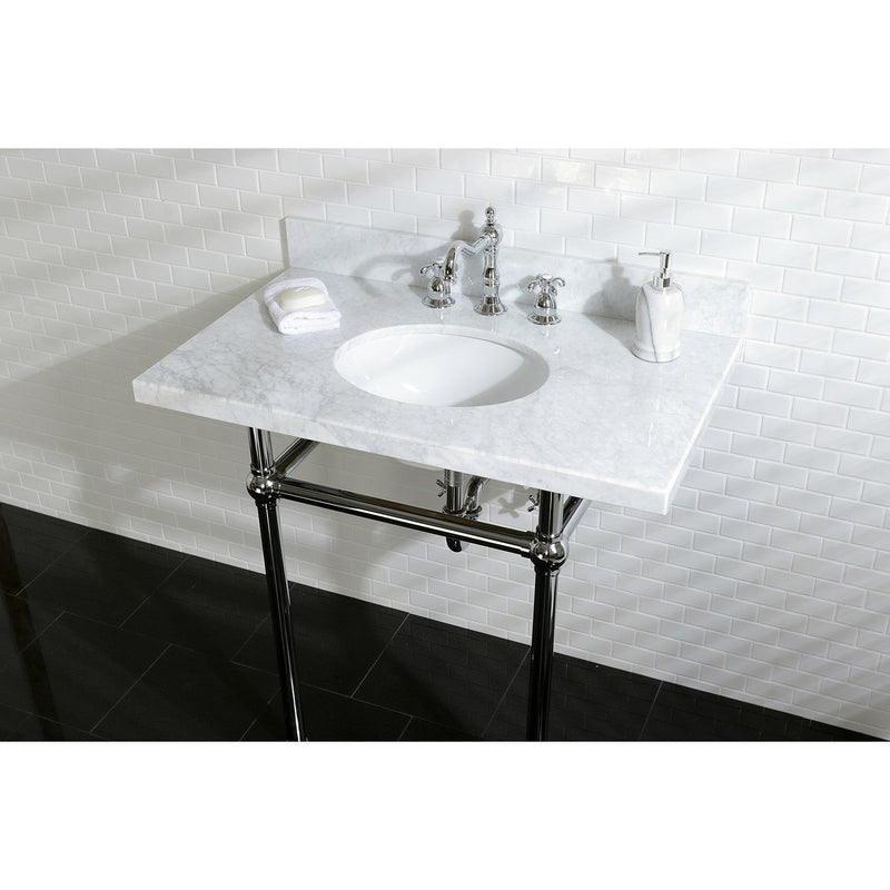 Templeton 36-Inch Carrara Marble Vanity Top with Brass Legs (8-Inch, 3-Hole)