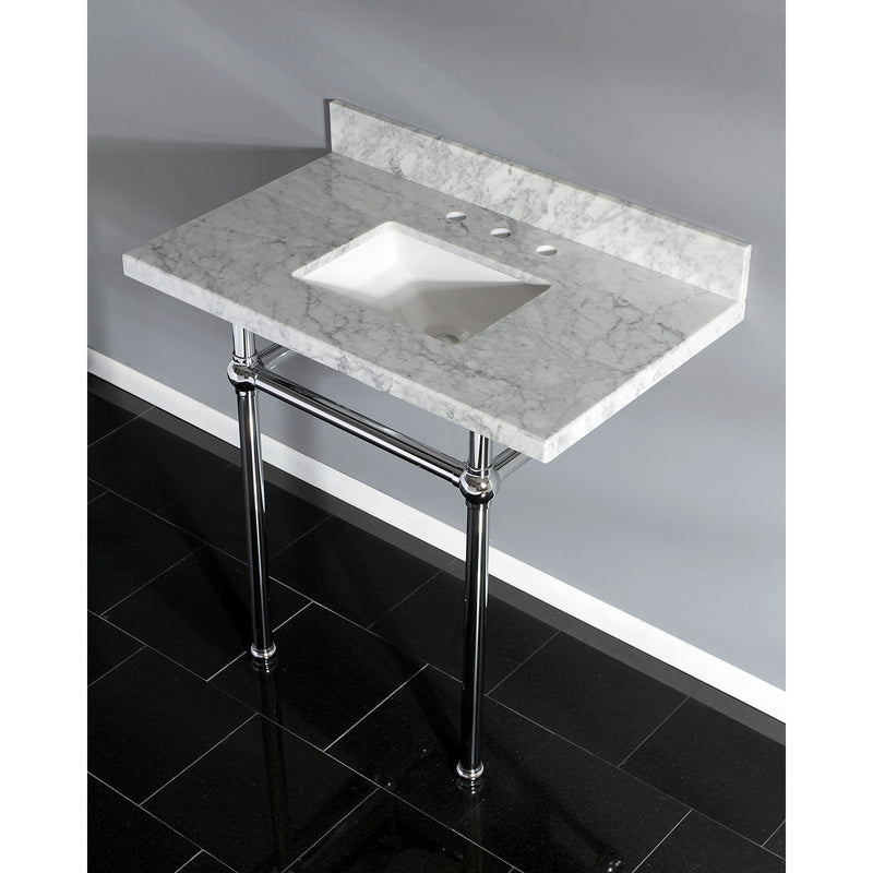 Templeton 36-Inch Carrara Marble Vanity Top with Brass Legs (8-Inch, 3-Hole)