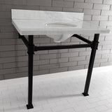 Monarch 36-Inch Carrara Marble Console Sink with Stainless Steel Legs (8-Inch, 3-Hole)