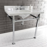 Monarch 36-Inch Carrara Marble Console Sink with Stainless Steel Legs (8-Inch, 3-Hole)