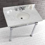 Monarch 36-Inch Carrara Marble Console Sink with Stainless Steel Legs (8-Inch, 3-Hole)