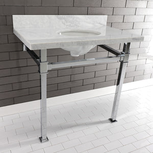 Monarch 36-Inch Carrara Marble Console Sink with Stainless Steel Legs (8-Inch, 3-Hole)