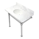 Monarch 36-Inch Carrara Marble Console Sink with Stainless Steel Legs (8-Inch, 3-Hole)