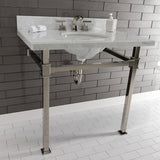 Monarch 36-Inch Carrara Marble Console Sink with Stainless Steel Legs (8-Inch, 3-Hole)