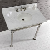 Monarch 36-Inch Carrara Marble Console Sink with Stainless Steel Legs (8-Inch, 3-Hole)