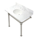 Monarch 36-Inch Carrara Marble Console Sink with Stainless Steel Legs (8-Inch, 3-Hole)