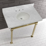 Monarch 36-Inch Carrara Marble Console Sink with Stainless Steel Legs (8-Inch, 3-Hole)