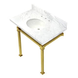 Monarch 36-Inch Carrara Marble Console Sink with Stainless Steel Legs (8-Inch, 3-Hole)