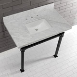 Monarch 36-Inch Carrara Marble Console Sink with Stainless Steel Legs (8-Inch, 3-Hole)
