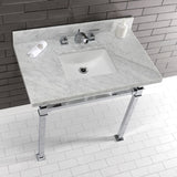 Monarch 36-Inch Carrara Marble Console Sink with Stainless Steel Legs (8-Inch, 3-Hole)