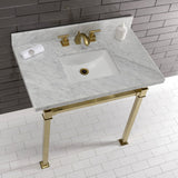 Monarch 36-Inch Carrara Marble Console Sink with Stainless Steel Legs (8-Inch, 3-Hole)