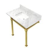 Monarch 36-Inch Carrara Marble Console Sink with Stainless Steel Legs (8-Inch, 3-Hole)