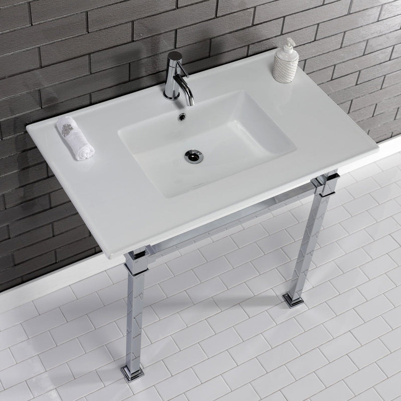 Monarch 37-Inch Ceramic Console Sink with Stainless Steel Legs (1-Hole)