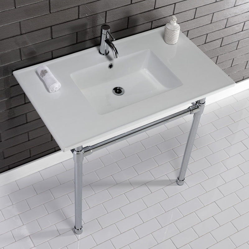 Dreyfuss 37-Inch Ceramic Console Sink with Stainless Steel Legs (1-Hole)