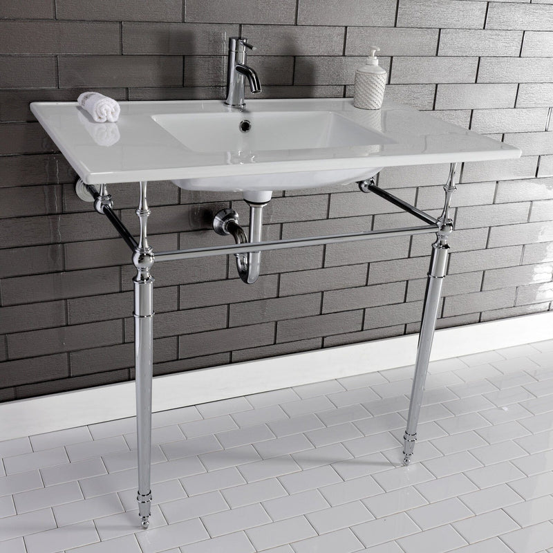 Edwardian 37-Inch Ceramic Console Sink with Brass Legs (1-Hole)