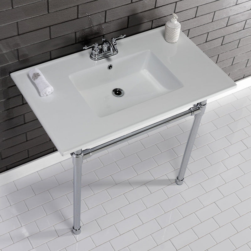 Dreyfuss 37-Inch Ceramic Console Sink with Stainless Steel Legs (4-Inch, 3-Hole)