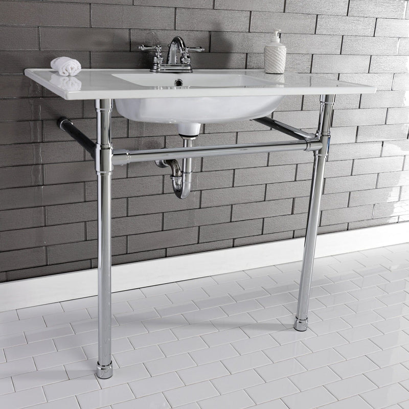 Dreyfuss 37-Inch Ceramic Console Sink with Stainless Steel Legs (4-Inch, 3-Hole)