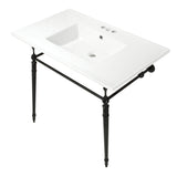 Edwardian 37-Inch Ceramic Console Sink with Brass Legs (4-Inch, 3-Hole)