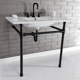 Dreyfuss 37-Inch Ceramic Console Sink with Stainless Steel Legs (8-Inch, 3-Hole)