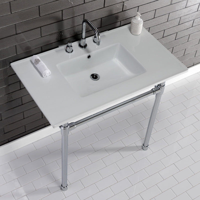 Dreyfuss 37-Inch Ceramic Console Sink with Stainless Steel Legs (8-Inch, 3-Hole)