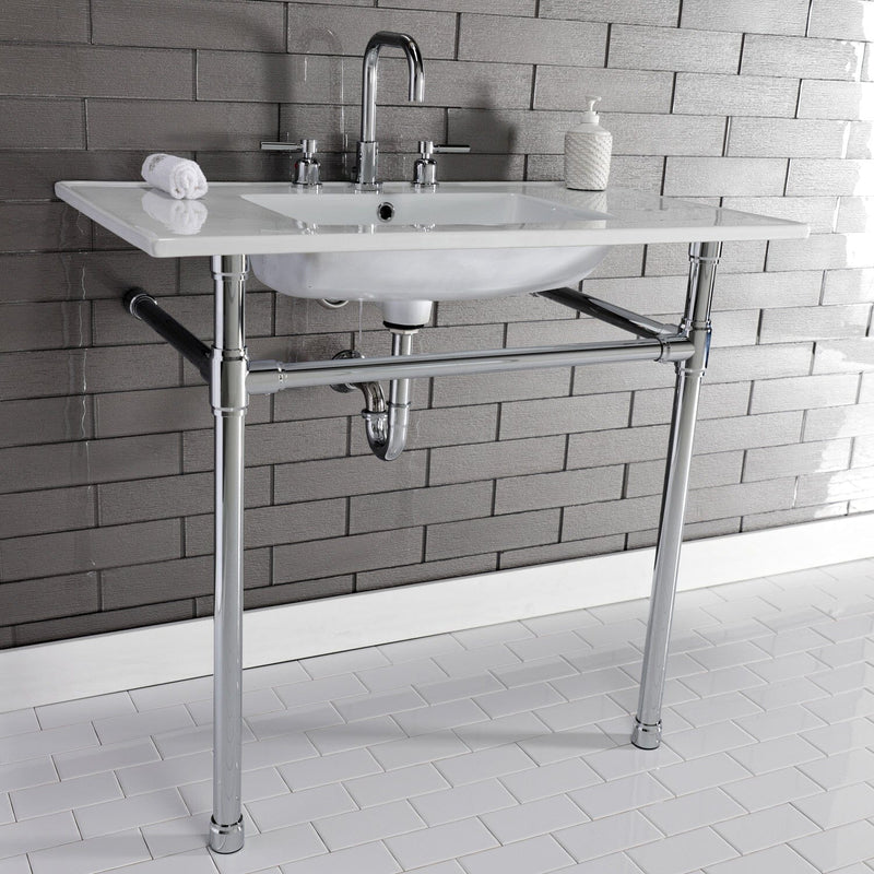 Dreyfuss 37-Inch Ceramic Console Sink with Stainless Steel Legs (8-Inch, 3-Hole)
