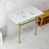 Dreyfuss 37-Inch Ceramic Console Sink with Stainless Steel Legs (8-Inch, 3-Hole)