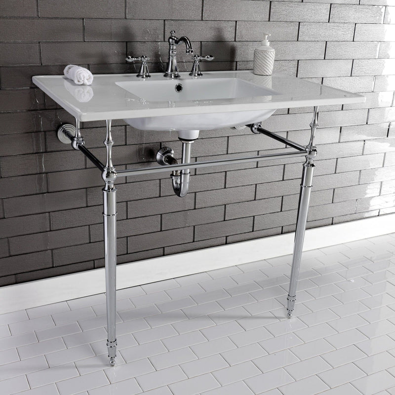 Edwardian 37-Inch Ceramic Console Sink with Brass Legs (8-Inch, 3-Hole)