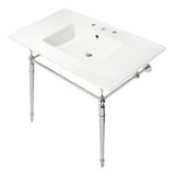 Edwardian 37-Inch Ceramic Console Sink with Brass Legs (8-Inch, 3-Hole)