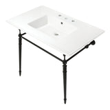 Edwardian 37-Inch Ceramic Console Sink with Brass Legs (8-Inch, 3-Hole)