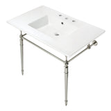 Edwardian 37-Inch Ceramic Console Sink with Brass Legs (8-Inch, 3-Hole)