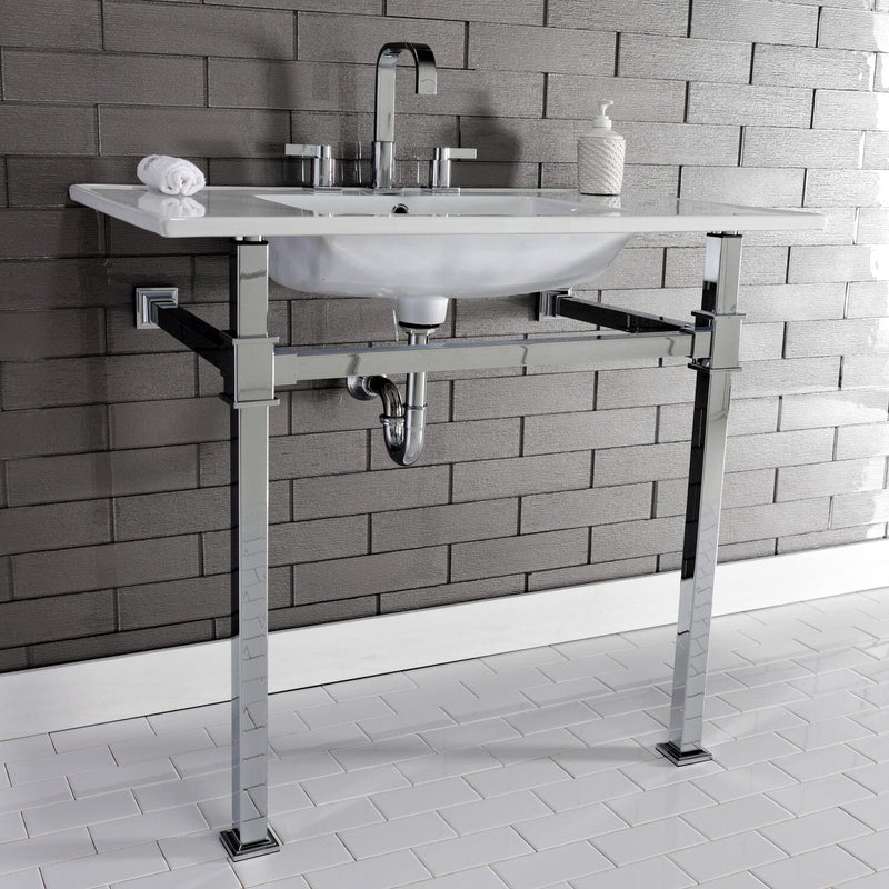 Monarch 37-Inch Ceramic Console Sink with Stainless Steel Legs (8-Inch, 3-Hole)