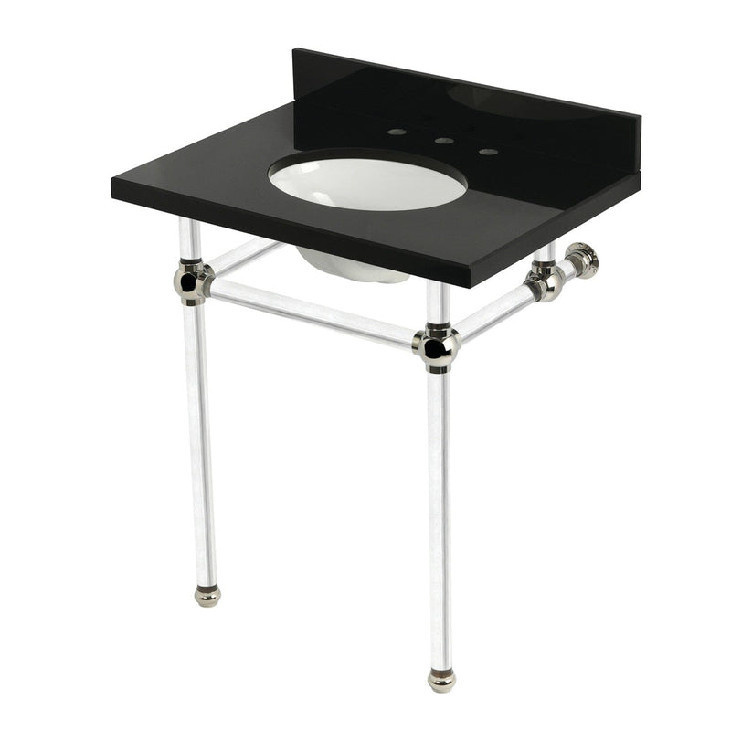 Templeton 30-Inch Black Granite Console Sink with Acrylic Legs (8-Inch, 3-Hole)