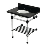 Templeton 30-Inch Black Granite Console Sink with Acrylic Legs and Shelf (8-Inch, 3-Hole)