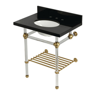 Templeton 30-Inch Black Granite Console Sink with Acrylic Legs and Shelf (8-Inch, 3-Hole)