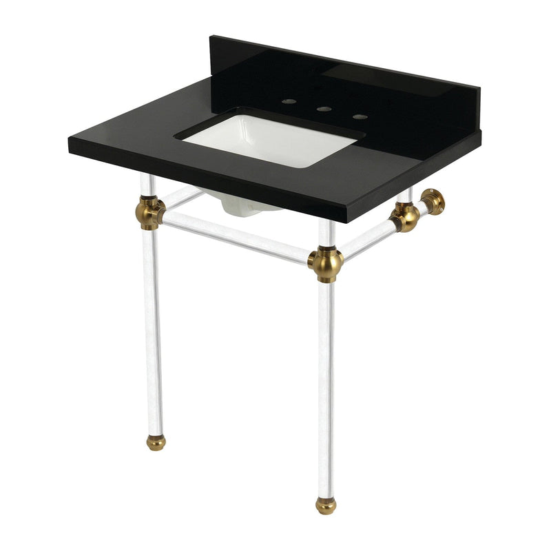 Templeton 30-Inch Black Granite Console Sink with Acrylic Legs (8-Inch, 3-Hole)