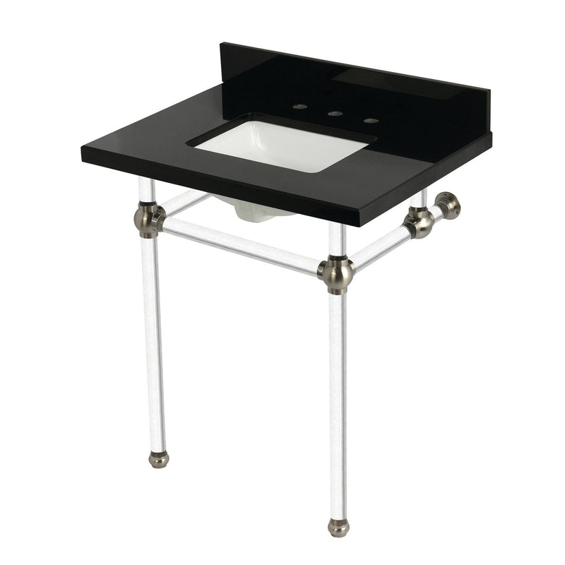 Templeton 30-Inch Black Granite Console Sink with Acrylic Legs (8-Inch, 3-Hole)