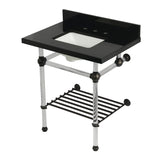 Templeton 30-Inch Black Granite Console Sink with Acrylic Legs and Shelf (8-Inch, 3-Hole)